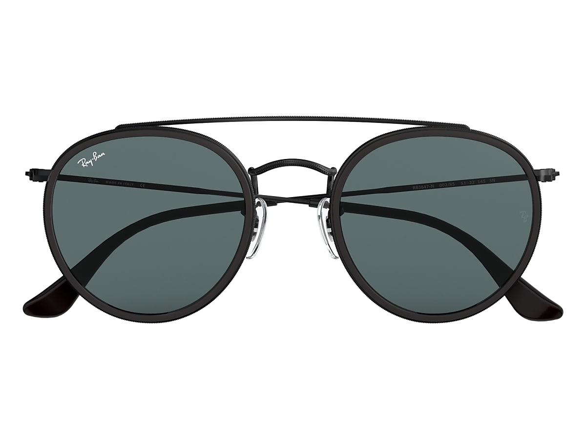 Round Double Bridge Sunglasses in Black and Blue/Gray | Ray-Ban®
