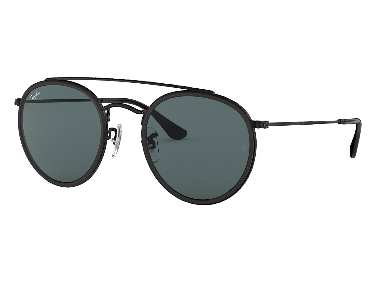 Round Double Bridge Sunglasses in Black and Blue/Grey | Ray-Ban®
