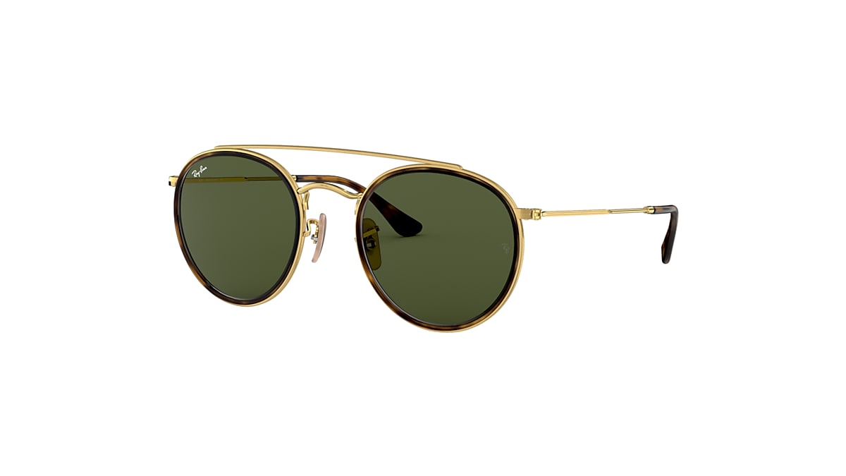 Ray-Ban Sunglasses Round Double Bridge Gold Frame Green Lenses