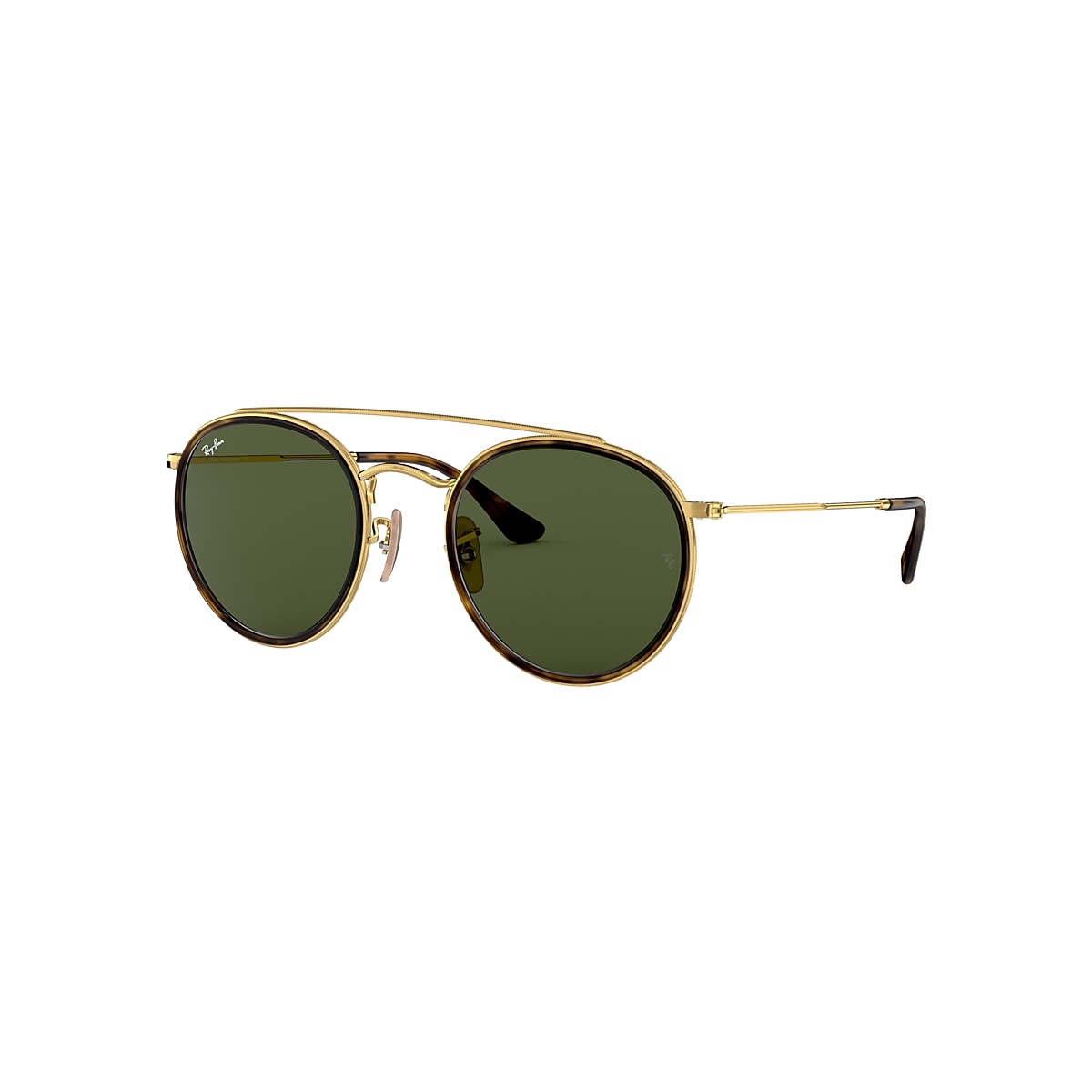 Ray-Ban Round Double Bridge Sunglasses Gold Frame Green Lenses 51-22