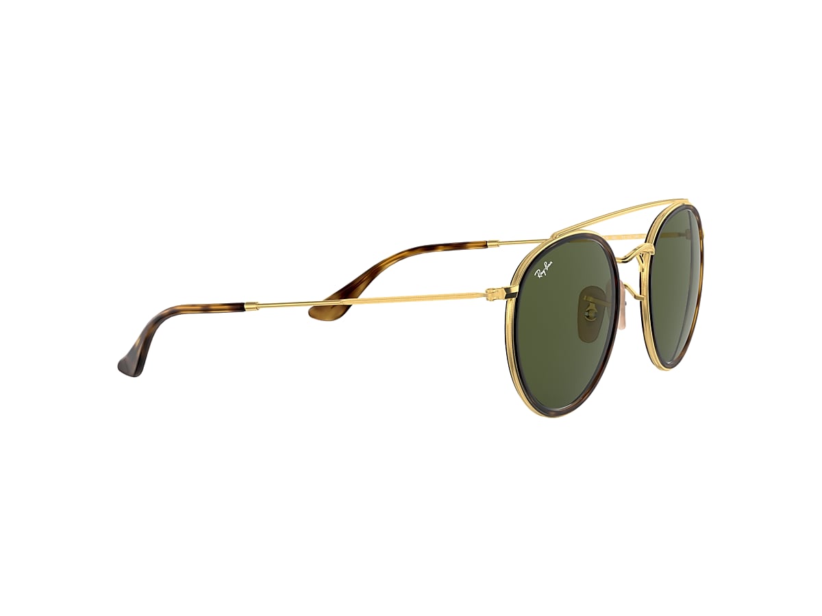 ROUND DOUBLE BRIDGE Sunglasses in Gold and Green - RB3647N | Ray