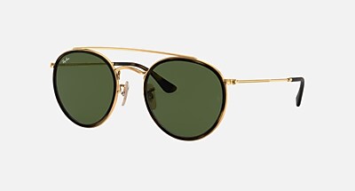 ROUND DOUBLE BRIDGE Sunglasses in Arista Gold and G-15 Green