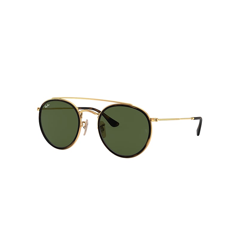 Ray-Ban Round Double Bridge Sunglasses Gold Frame Green Lenses 51-22