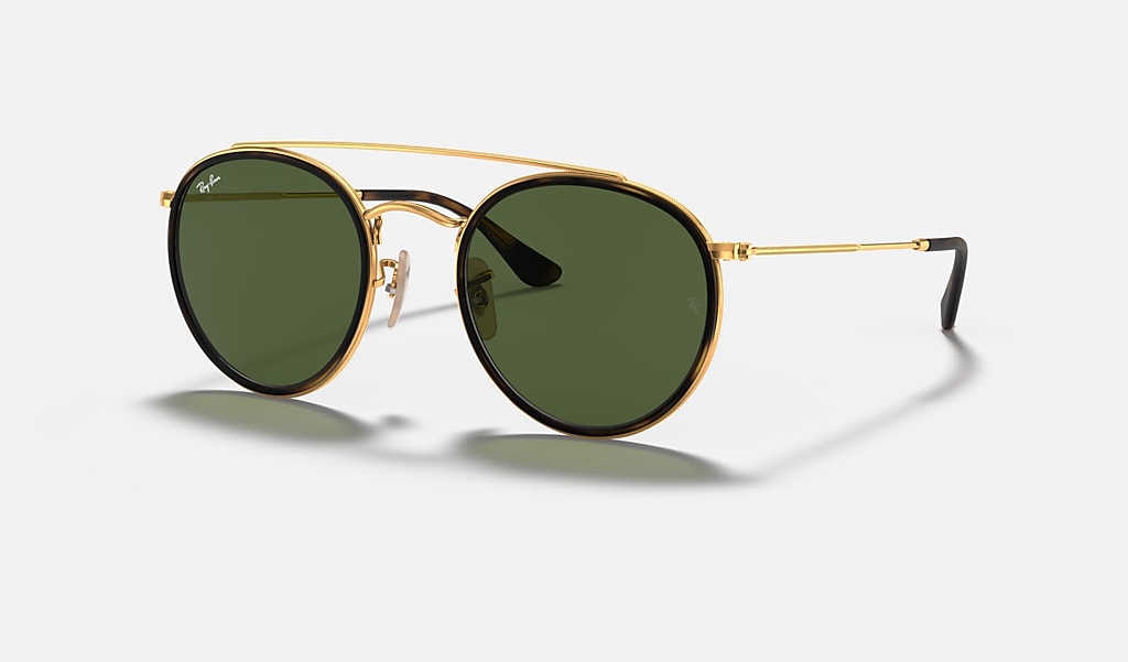 Boom Fonkeling schroot Round Double Bridge Sunglasses in Gold and Green | Ray-Ban®