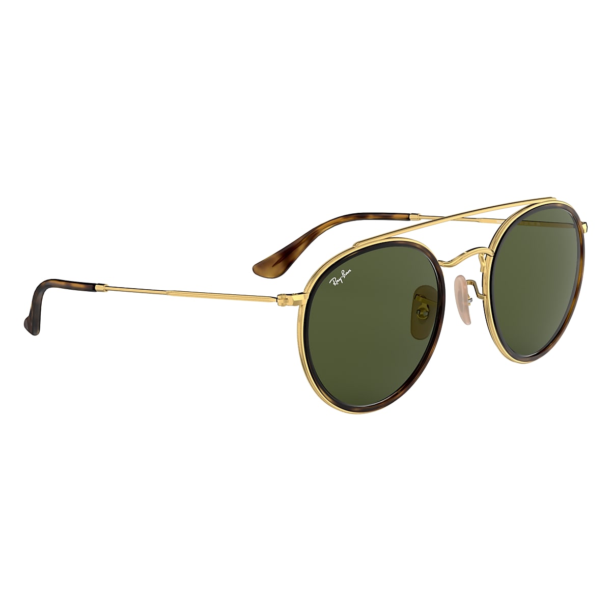 Ray ban round double bridge hot sale gold green