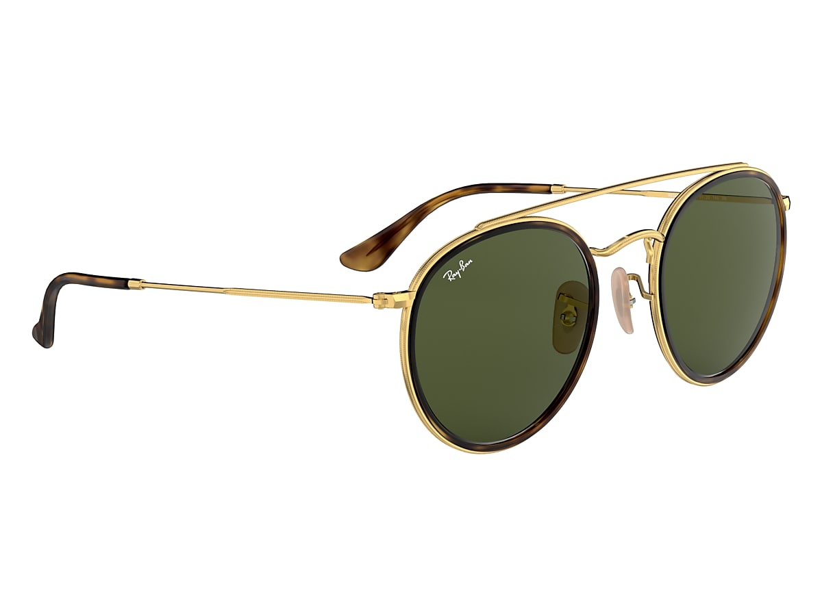 ROUND DOUBLE BRIDGE Sunglasses in Gold and Green - RB3647N | Ray 