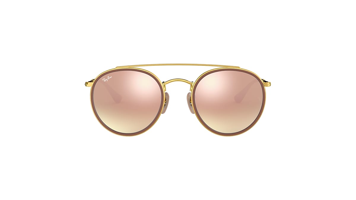 Ray-Ban Sunglasses Round Double Bridge Gold Frame Copper Lenses