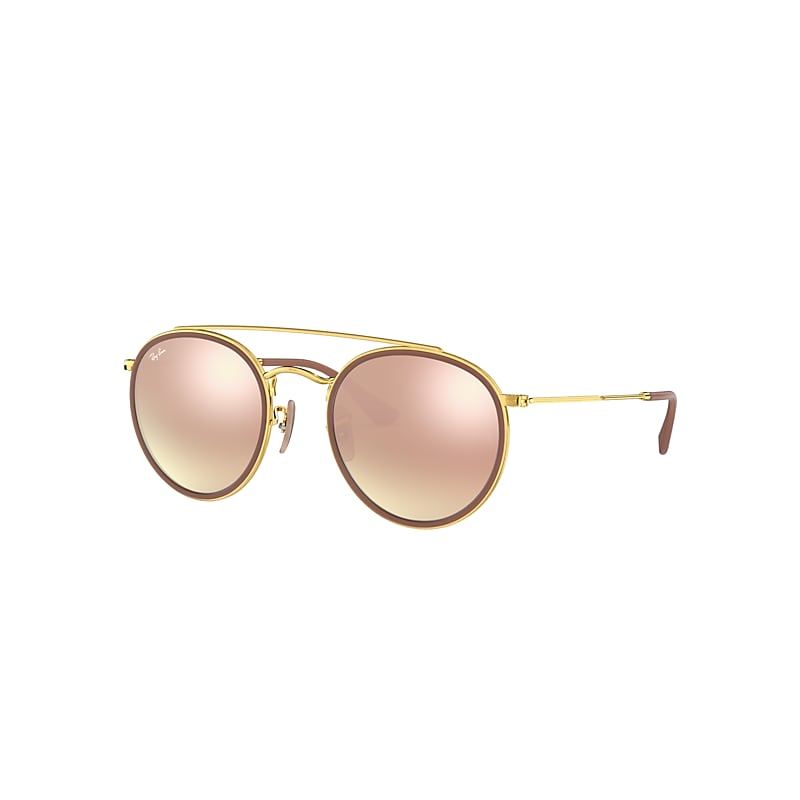 Ray-Ban Round Double Bridge Sunglasses Gold Frame Copper Lenses 51-22