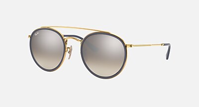ROUND DOUBLE BRIDGE Sunglasses in Arista Gold and Silver