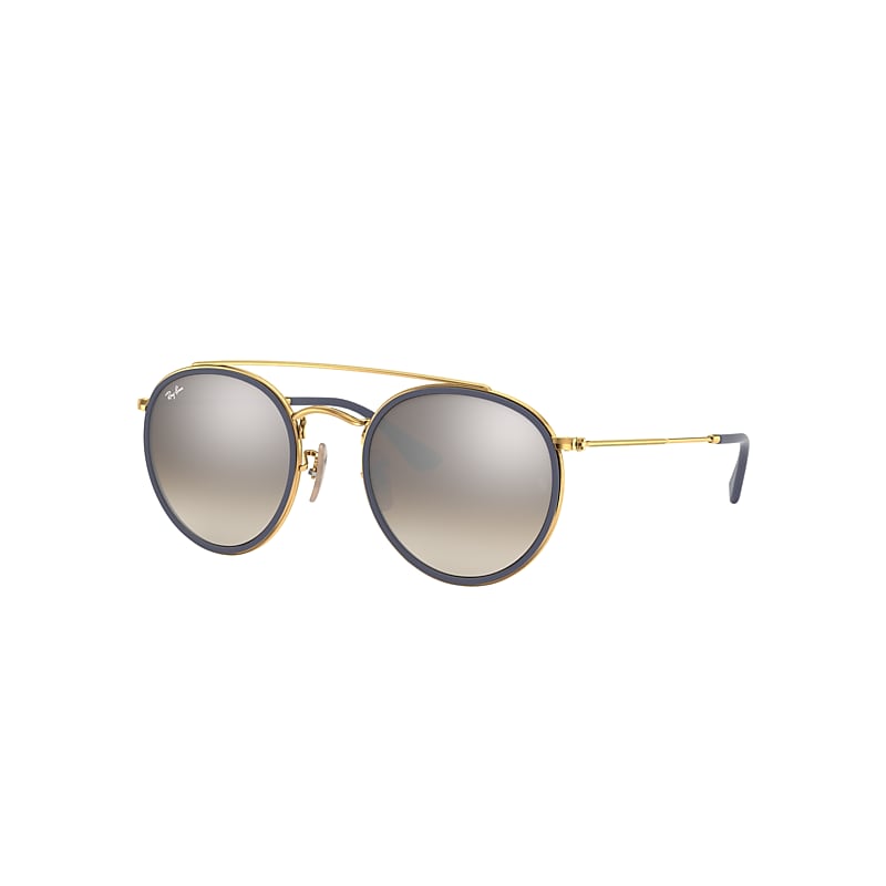 Ray-Ban Round Double Bridge Sunglasses Gold Frame Silver Lenses 51-22