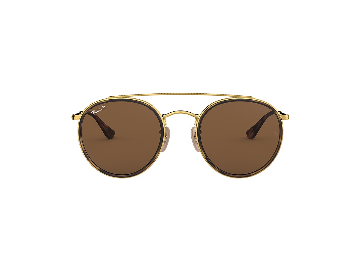 ROUND DOUBLE BRIDGE Sunglasses in Gold and Brown - RB3647N