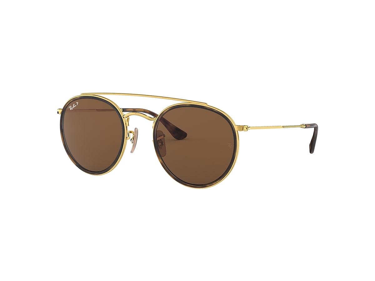 ROUND DOUBLE BRIDGE Sunglasses in Gold and Brown - RB3647N | Ray