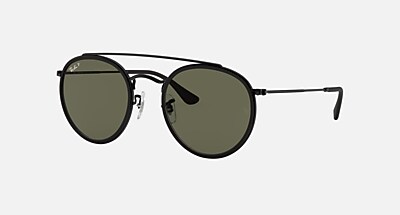 ROUND DOUBLE BRIDGE Sunglasses in Black and Blue/Grey