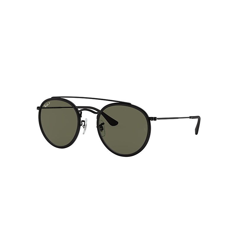Ray-Ban Round Double Bridge Sunglasses Black Frame Green Lenses Polarized 51-22