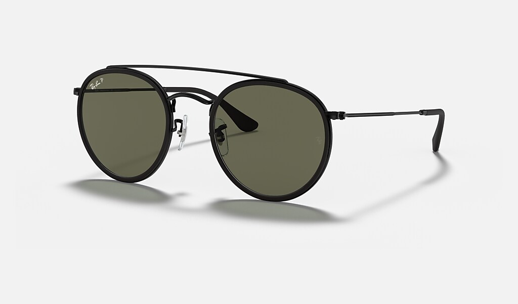 Round Double Bridge Sunglasses in Black and Green | Ray-Ban®