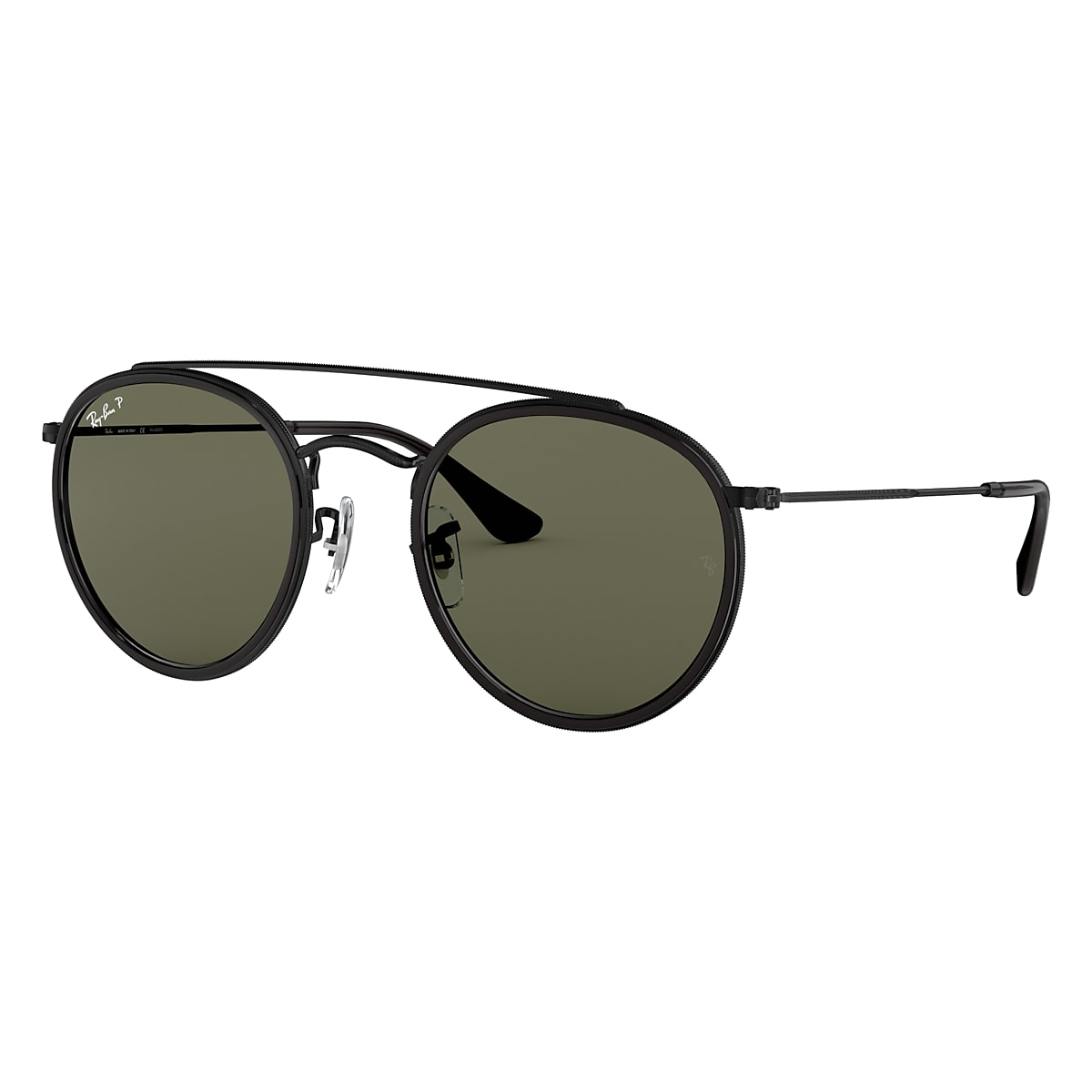 Round Double Bridge Sunglasses in Black and Green | Ray-Ban®