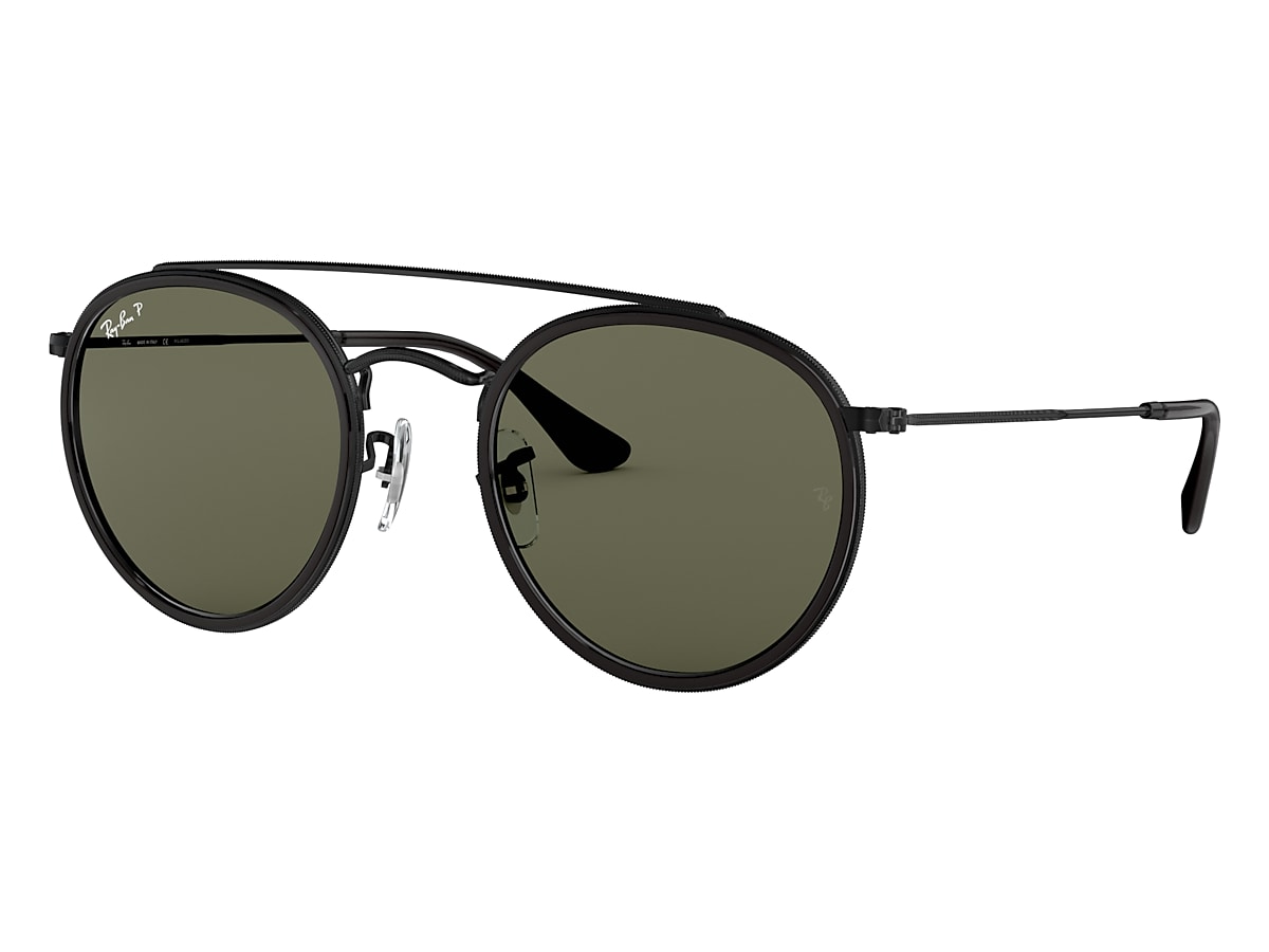 Ray-Ban Sunglasses Round Double Bridge Black Frame Green Lenses