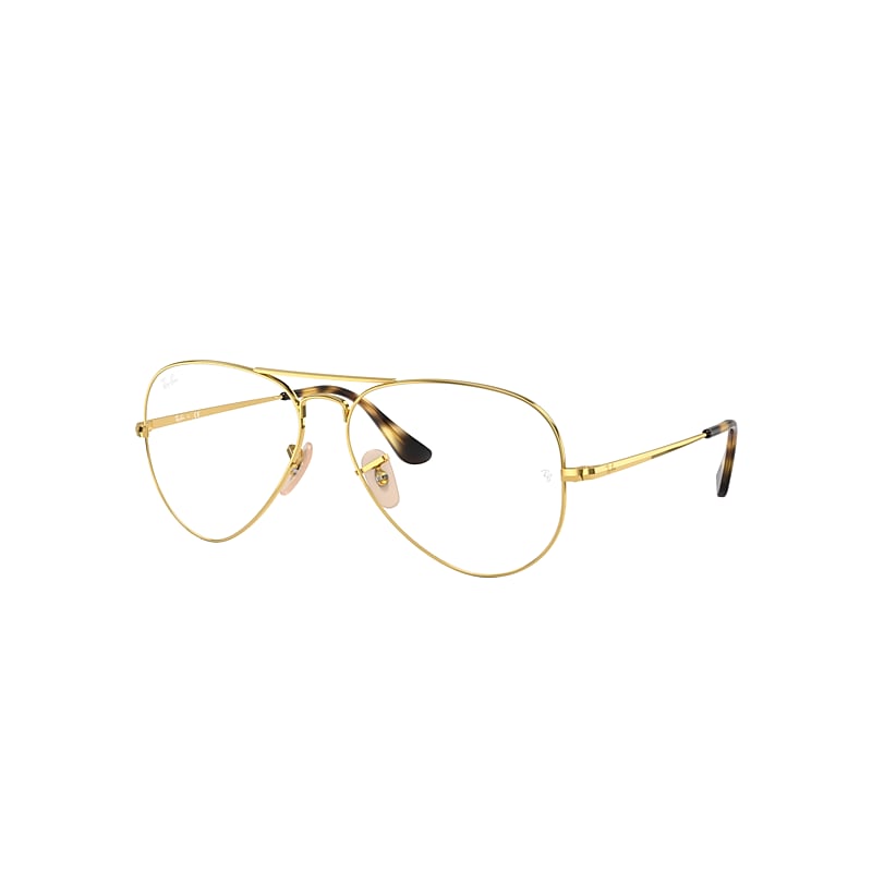 Ray-Ban Aviator Optics Eyeglasses Gold Frame Clear Lenses 58-14