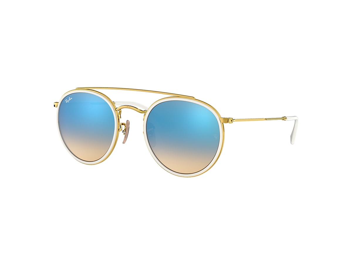 Round Double Bridge Sunglasses in Gold and Blue | Ray-Ban®