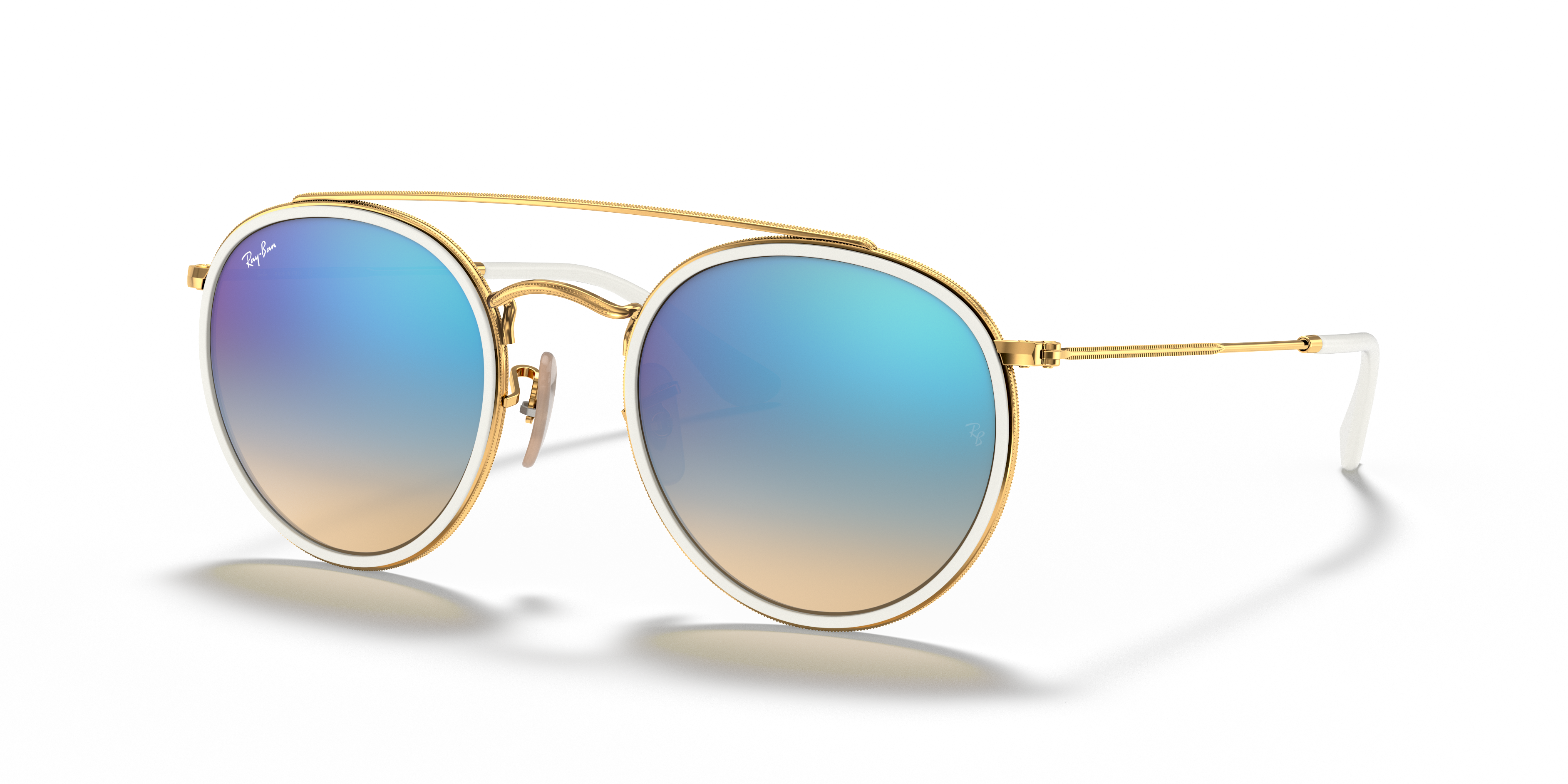 ROUND DOUBLE BRIDGE Sunglasses in Gold and Blue - RB3647N | Ray