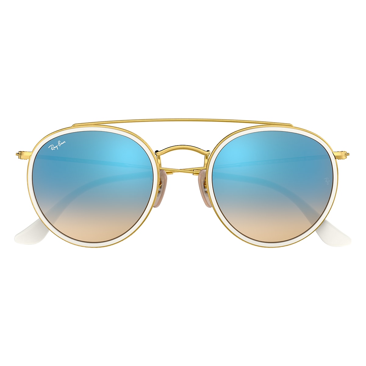 Les lunettes de soleil ROUND DOUBLE BRIDGE en Or et Bleu RB3647N