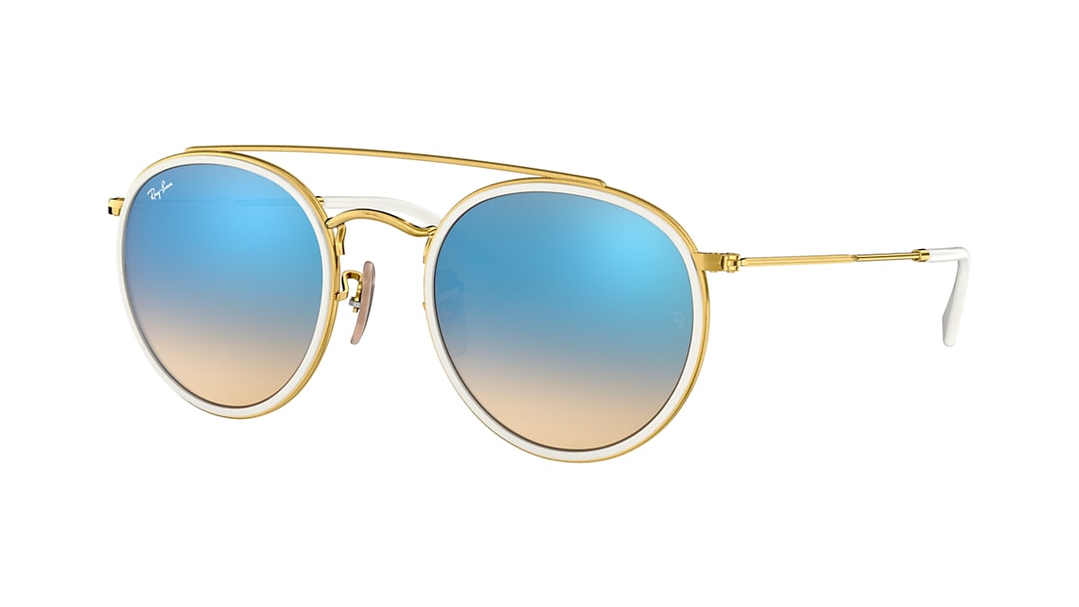 ROUND DOUBLE BRIDGE Sunglasses in Gold and Blue RB3647N Ray