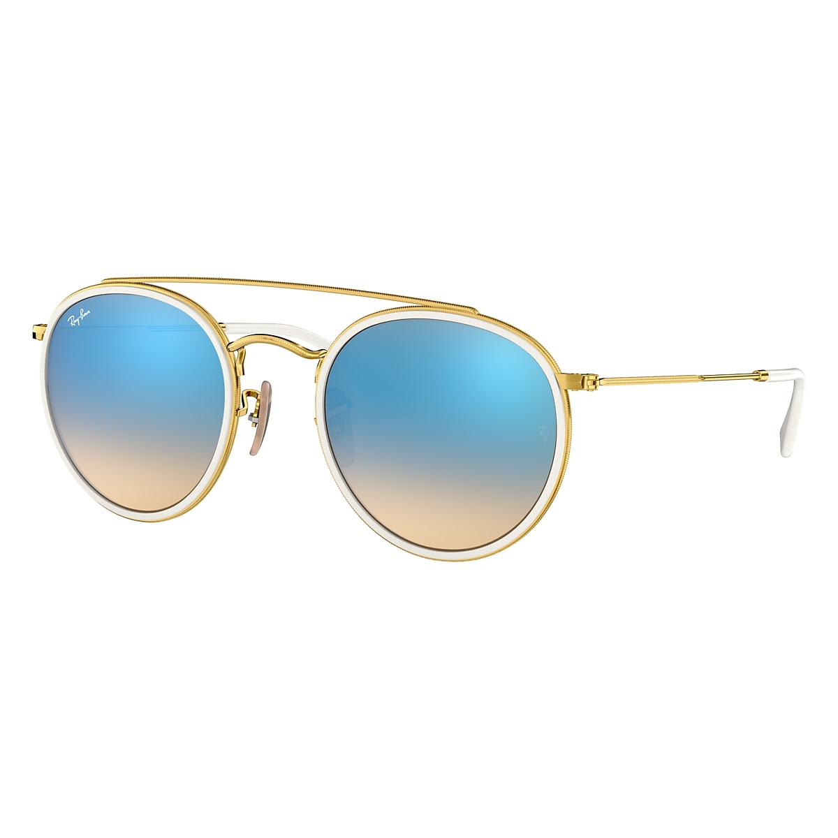 Round Double Bridge Sunglasses in Gold and Blue | Ray-Ban®