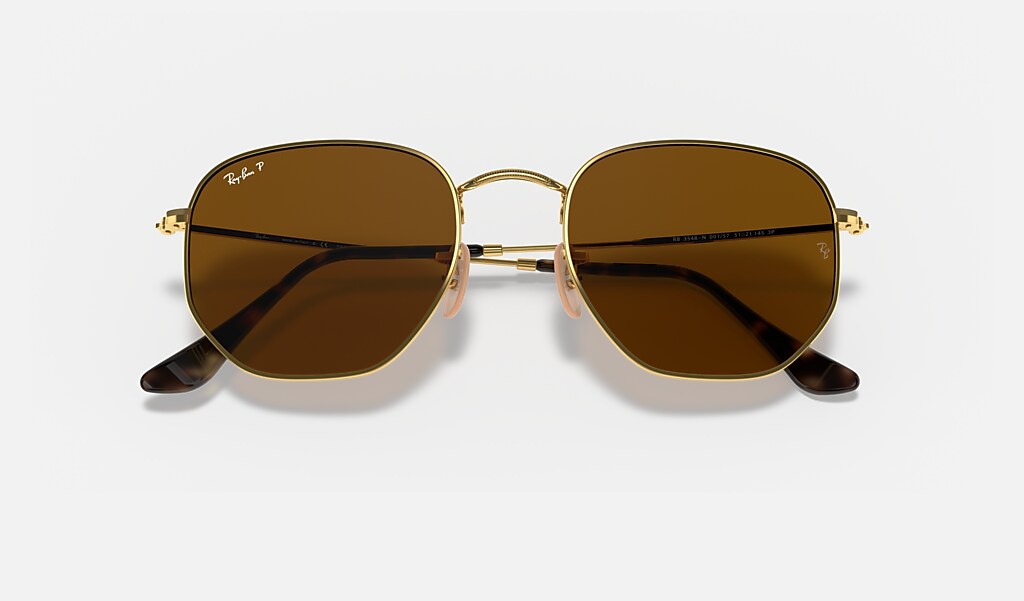 Hexagonal Flat Lenses Sunglasses in Gold and Brown | Ray-Ban®