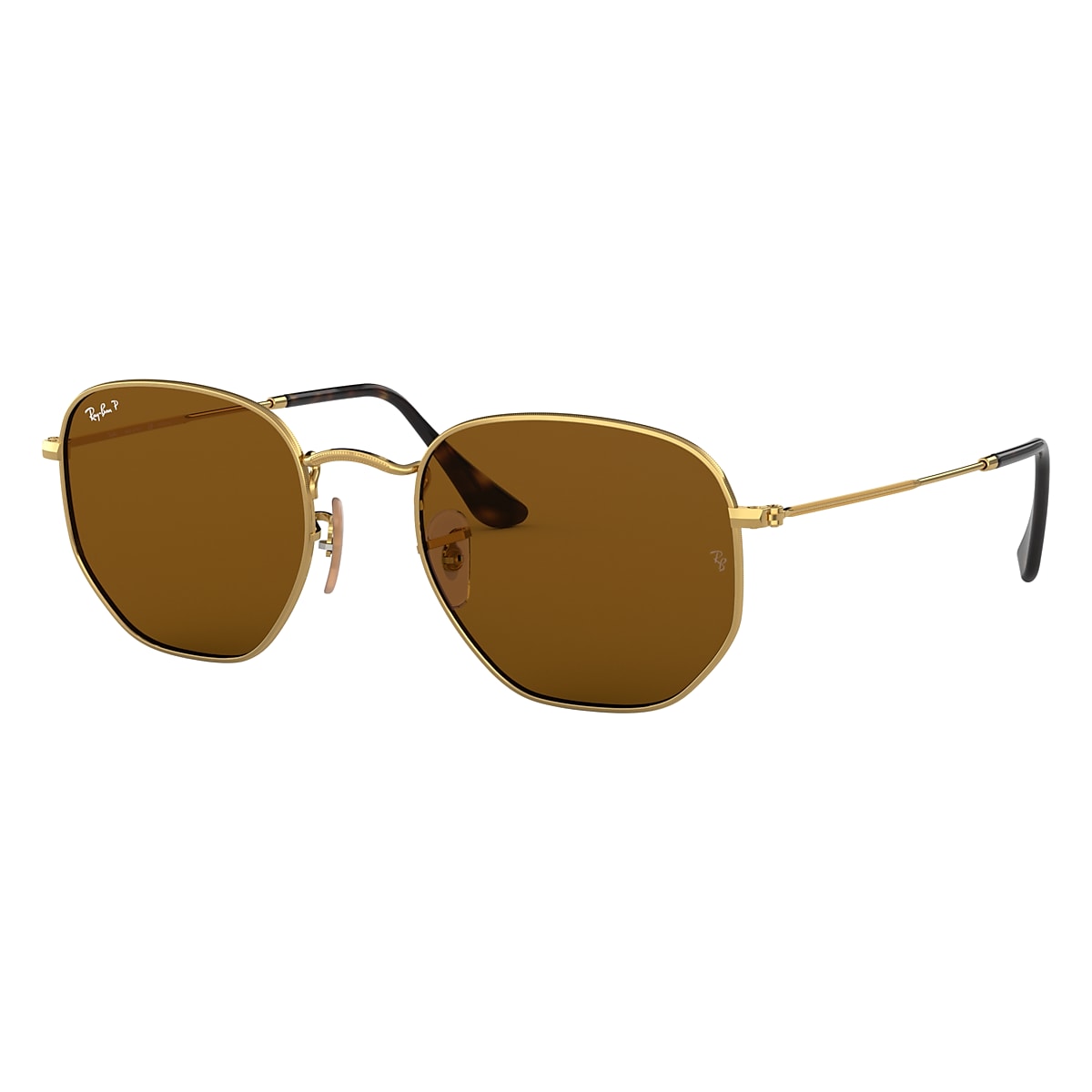 Hexagonal Flat Lenses Sunglasses in Gold and Brown | Ray-Ban®