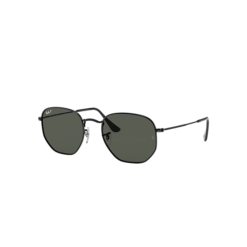 Ray-Ban Hexagonal Flat Lenses Sunglasses Black Frame Green Lenses Polarized 51-21