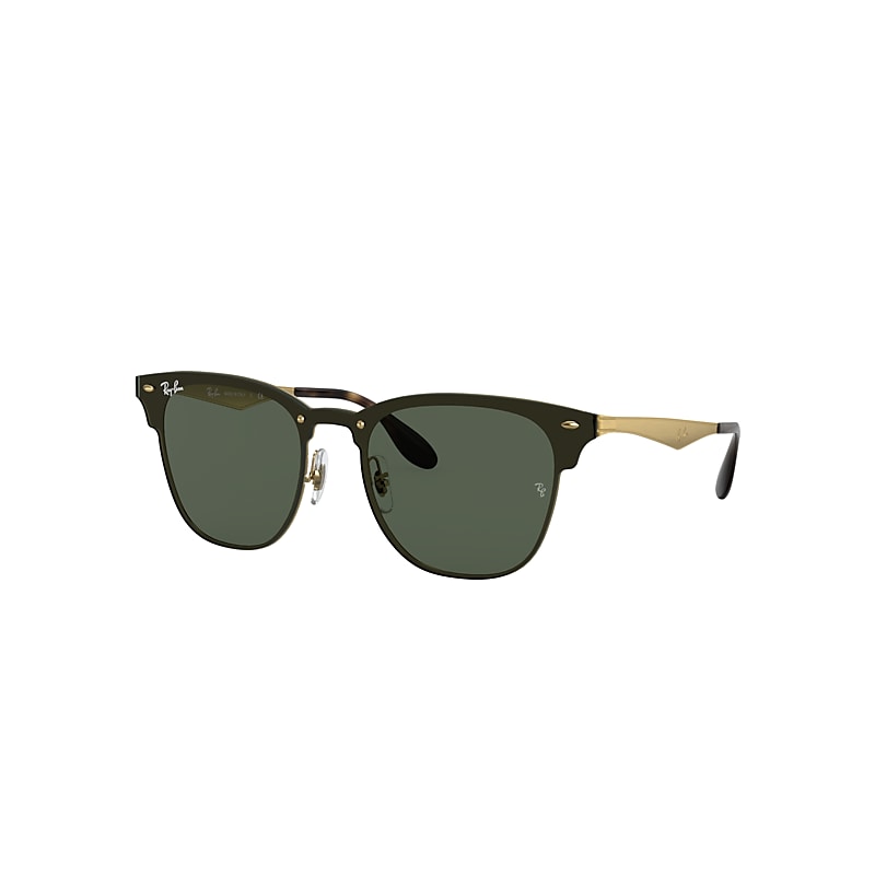 Ray-Ban Blaze Clubmaster Sunglasses Gold Frame Green Lenses 47-27