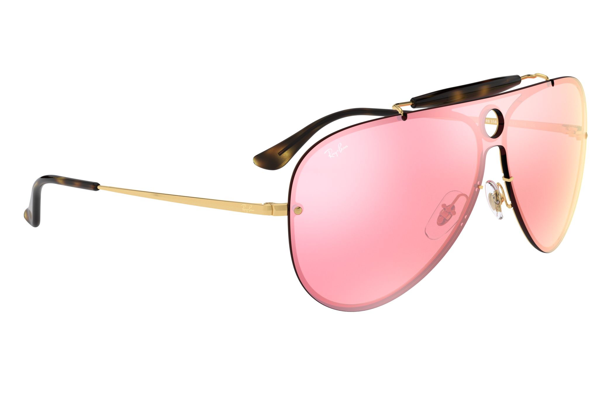 CONTEMPORARY MODERN SHIELD Style SUN GLASSES Gold Metal Fashion Frame Pink Lens 