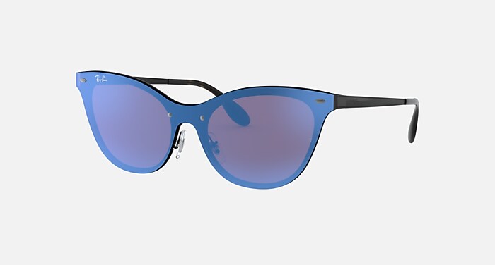 BLAZE ROUND Sunglasses in Black and Violet/Blue Mirror - RB3574N