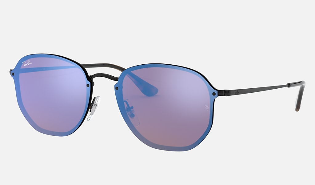 listener Funds lose Blaze Hexagonal Sunglasses in Black and Violet/Blue | Ray-Ban®