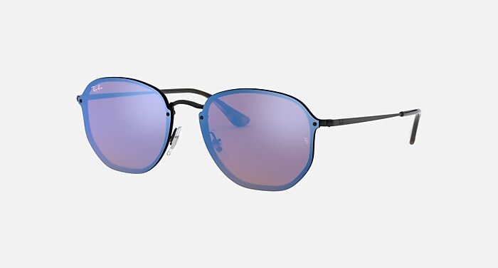 BLAZE HEXAGONAL Sunglasses in Black and Violet Blue Mirror RB3579N Ray Ban