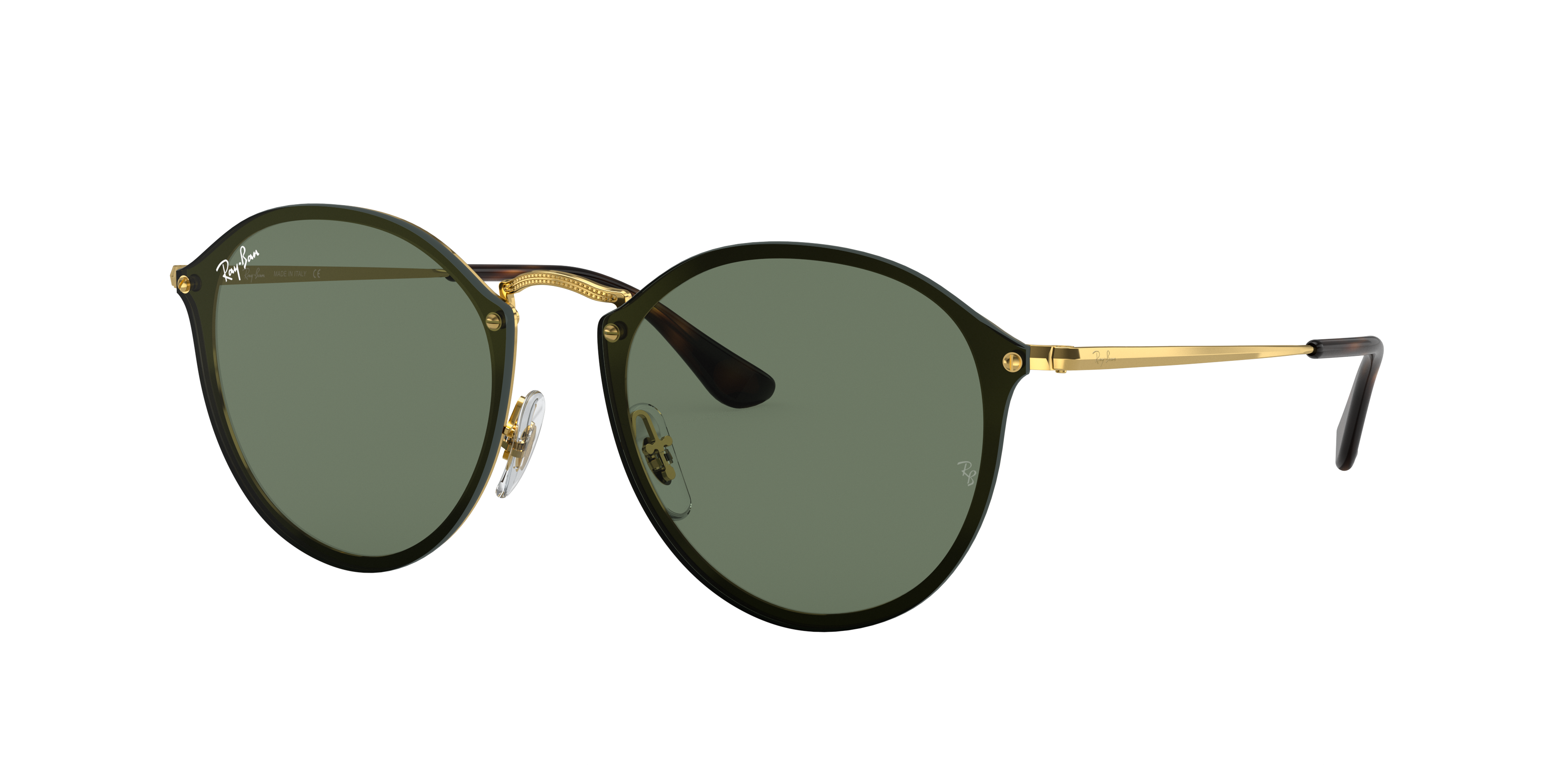 set a fire Mart Independently Blaze Round Sunglasses in Gold and Green | Ray-Ban®
