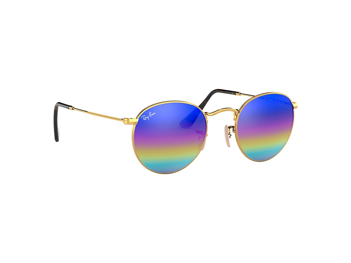 Round Mineral Flash Lenses Sunglasses in Gold and Blue Rainbow | Ray-Ban®