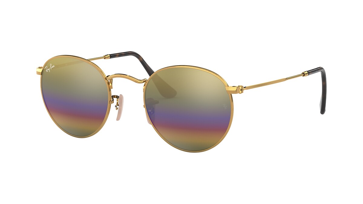 Round Mineral Flash Lenses Sunglasses in Gold and Gold Rainbow | Ray-Ban®