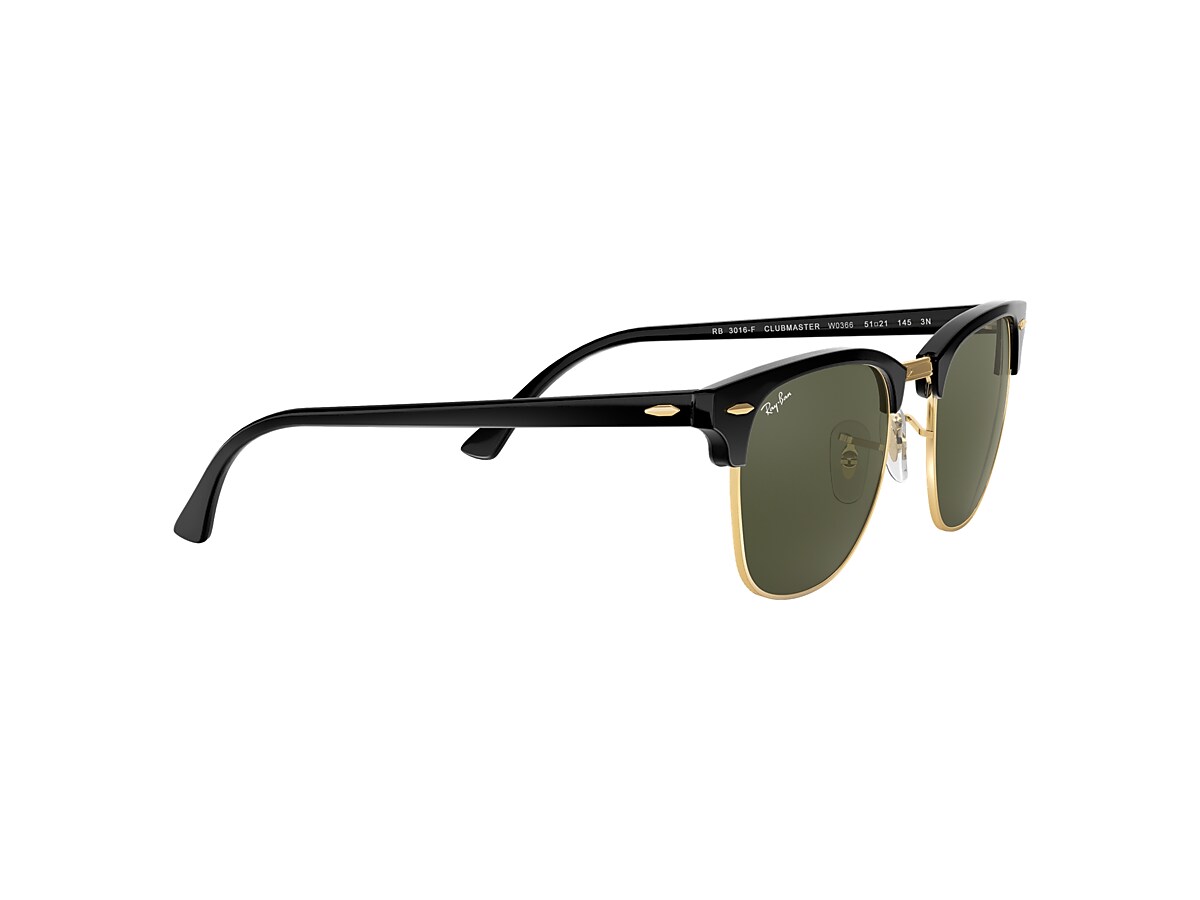 Clubmaster Classic Low Bridge Fit Sunglasses In Black And Green Ray Ban