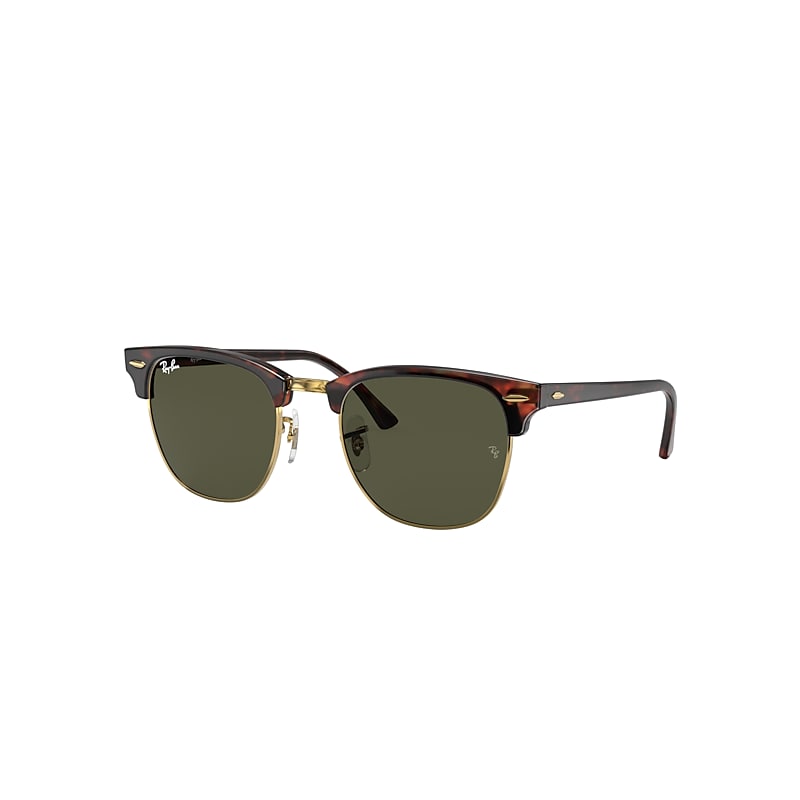 Ray-Ban Clubmaster Classic Sunglasses Tortoise On Gold Frame Green Lenses 55-19