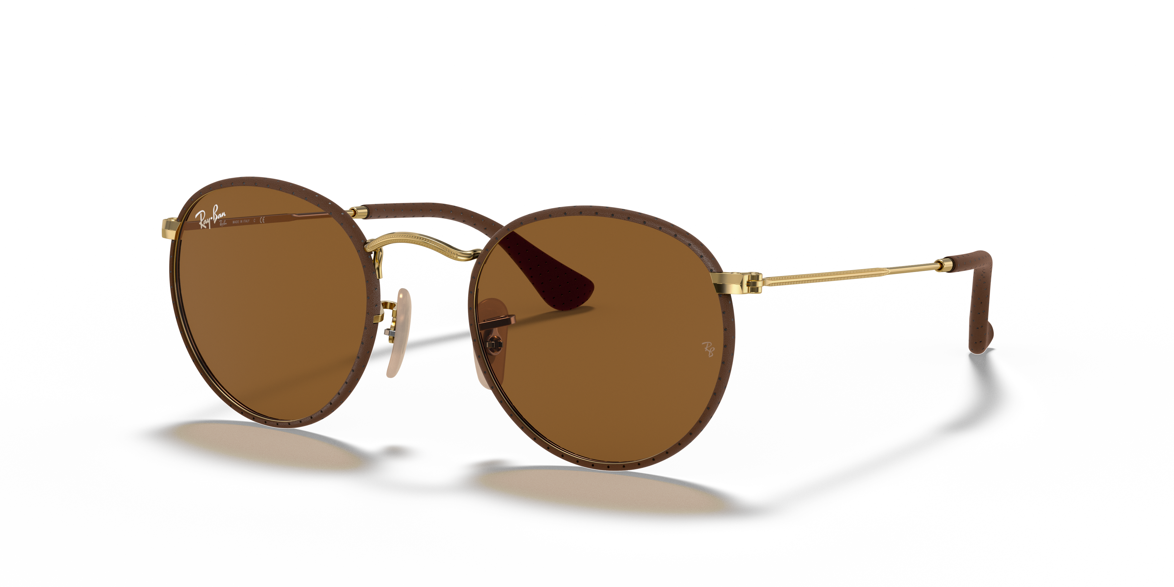 ray ban round leather brown