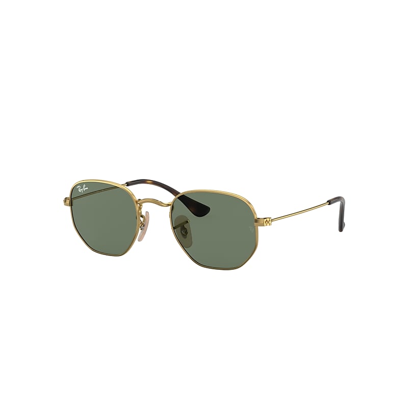 Ray-Ban Hexagonal Kids Sunglasses Gold Frame Green Lenses 44-19