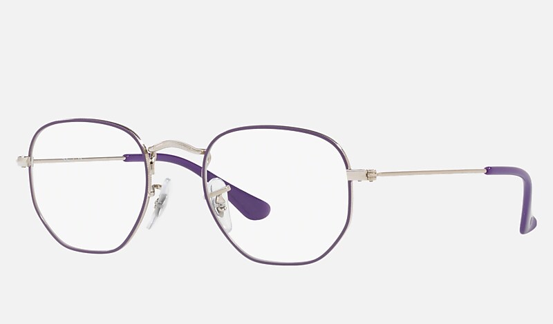 HEXAGONAL OPTICS KIDS Eyeglasses with Violet On Silver Frame