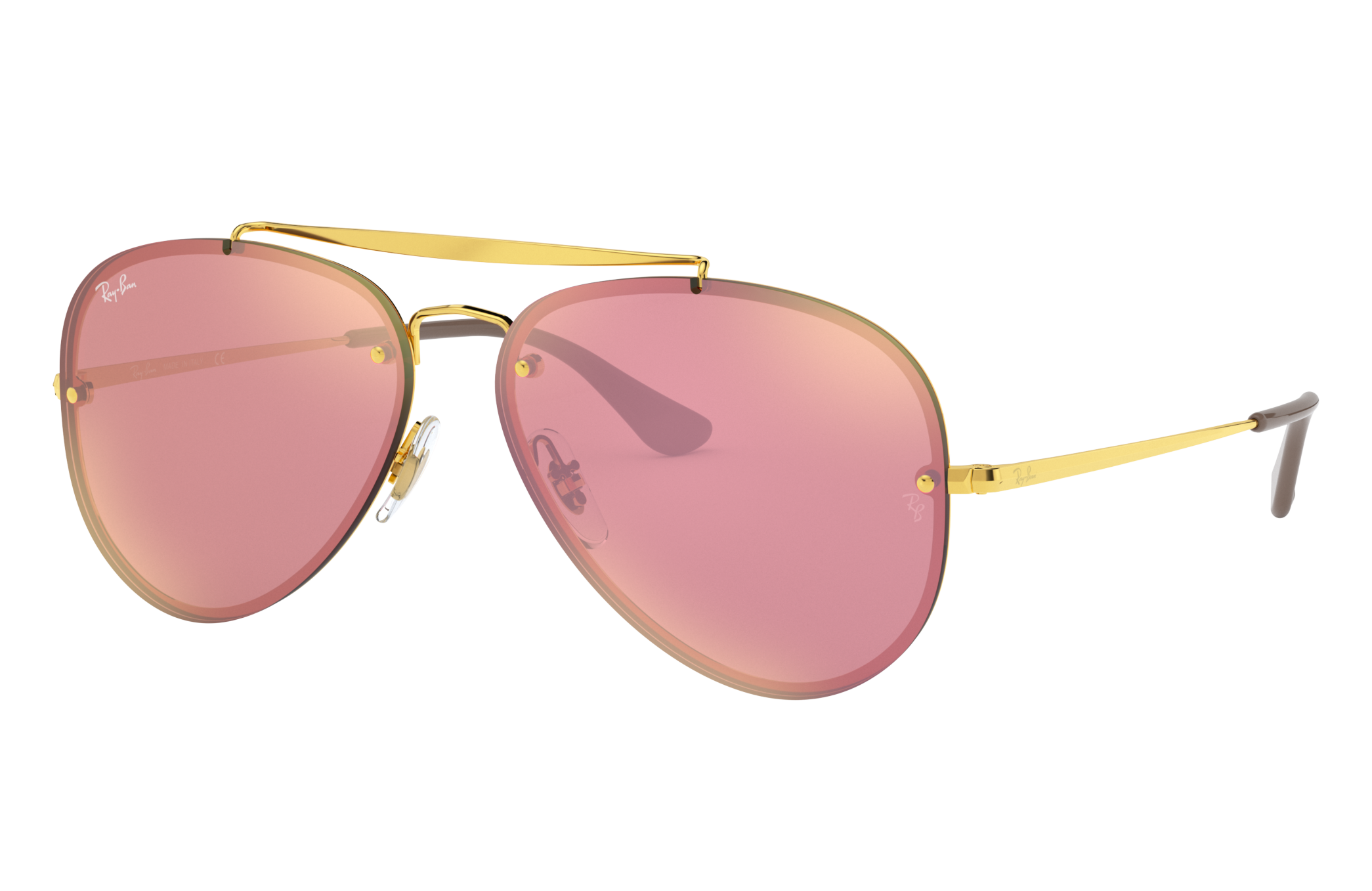 rose gold mirrored ray ban aviators