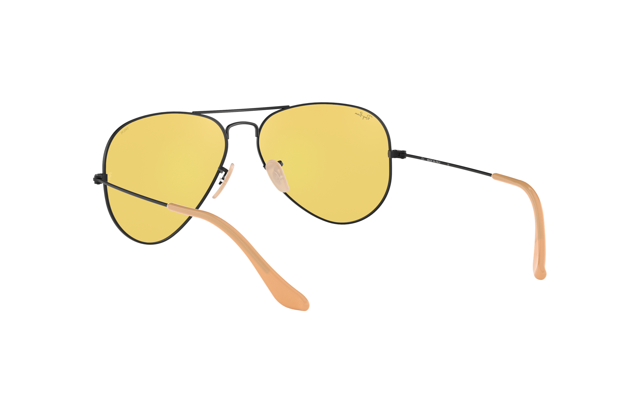 ray ban aviator black frame yellow lens