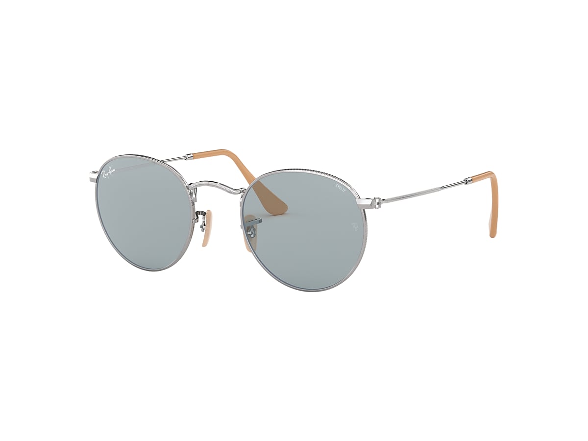 Round Washed Evolve Sunglasses in Silver and Blue Photochromic 