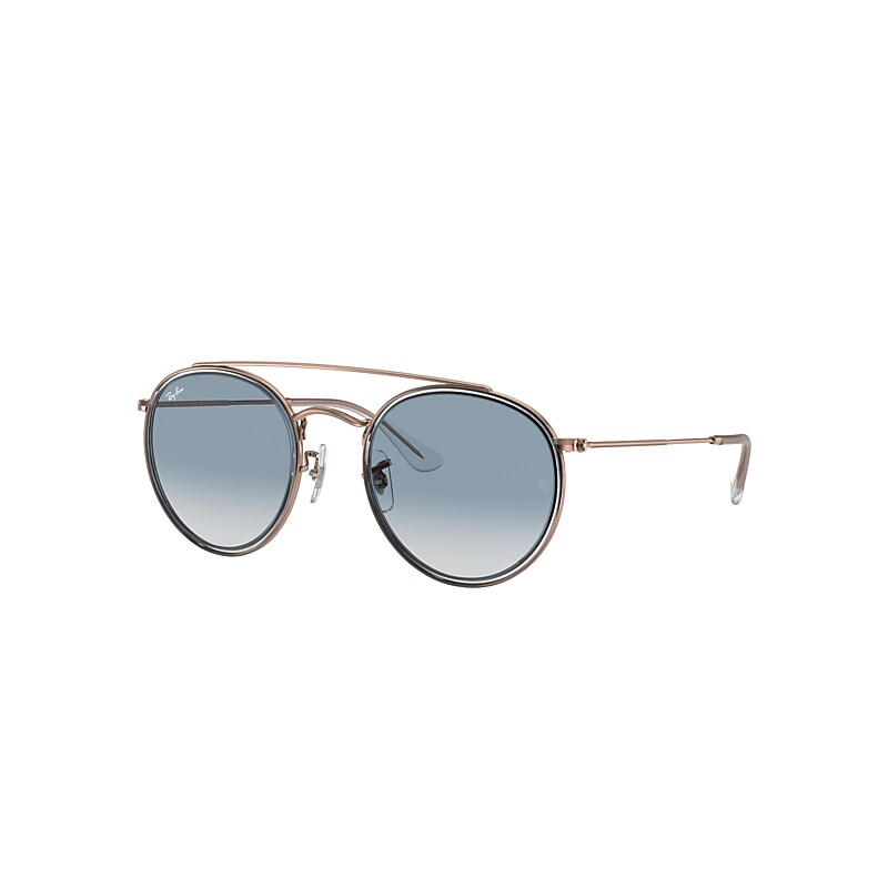 Ray-Ban Round Double Bridge Sunglasses Bronze-copper Frame Blue Lenses 51-22