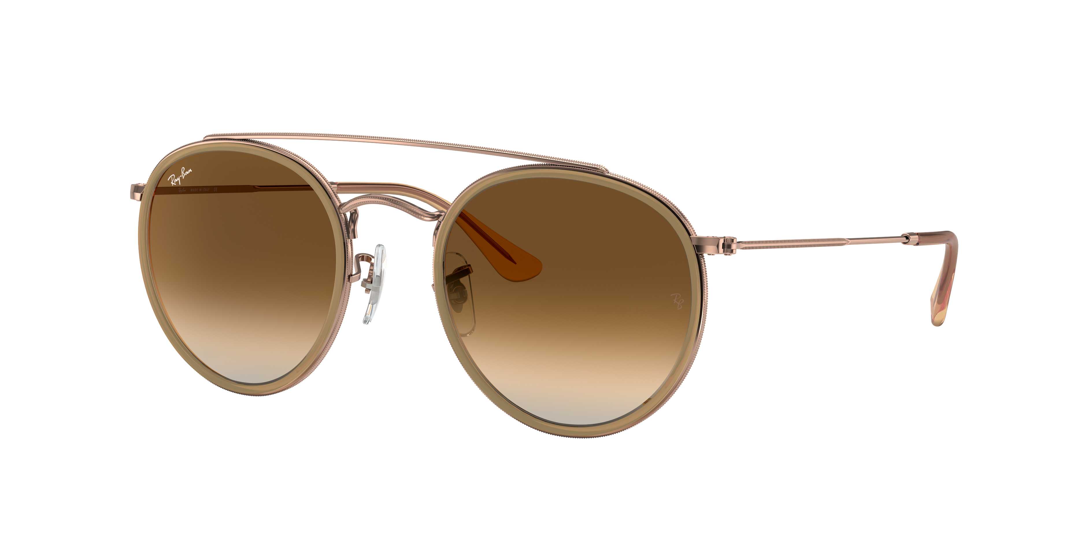 Round Double Bridge Sunglasses in Light Brown and Light Brown 