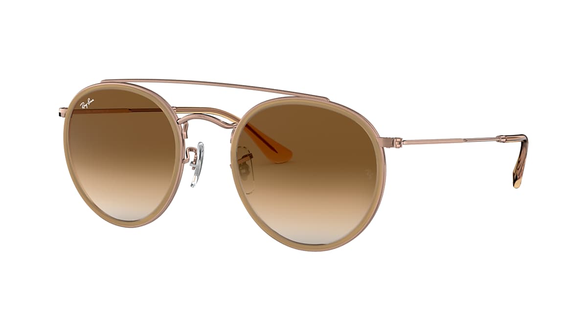 ROUND DOUBLE BRIDGE Sunglasses in Arista Gold and Blue