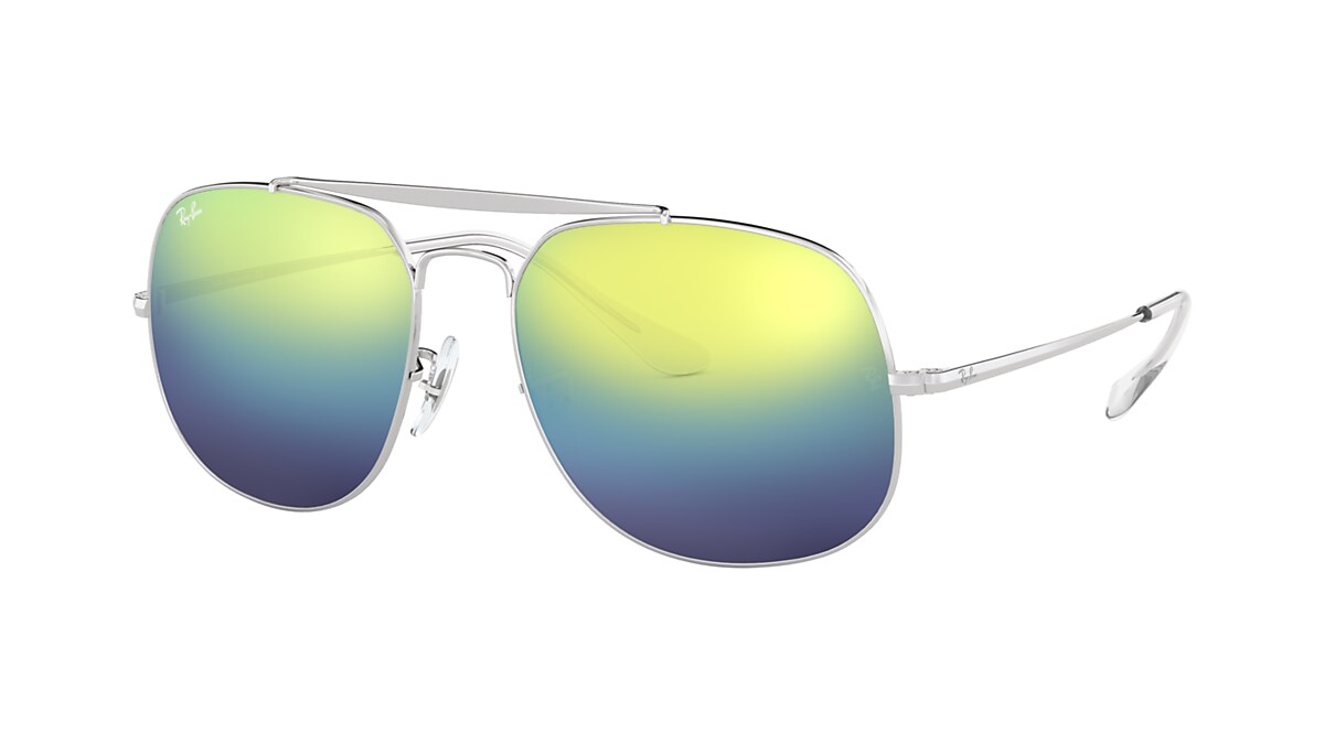GENERAL Sunglasses in Silver and Blue/Green Gradient Mirror 